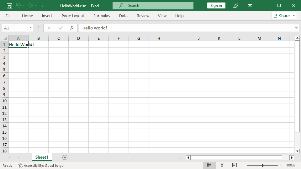 Screenshot of an Excel file created with GemBox.Spreadsheet