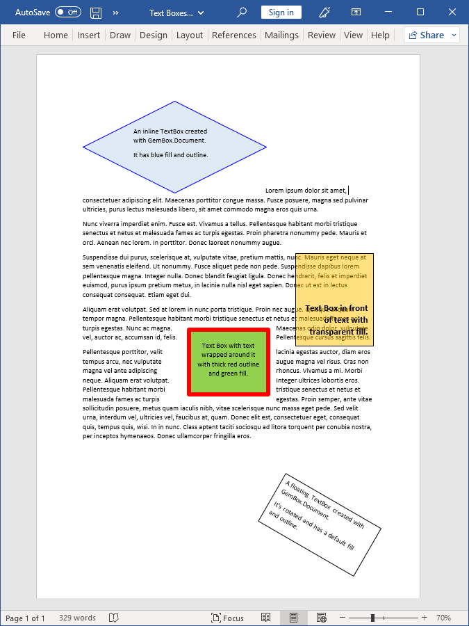 Word document with TextBox elements