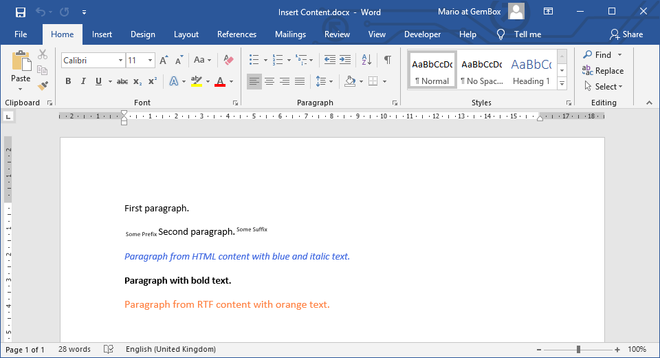 Word document with inserted HTML and RTF text in C# and VB.NET