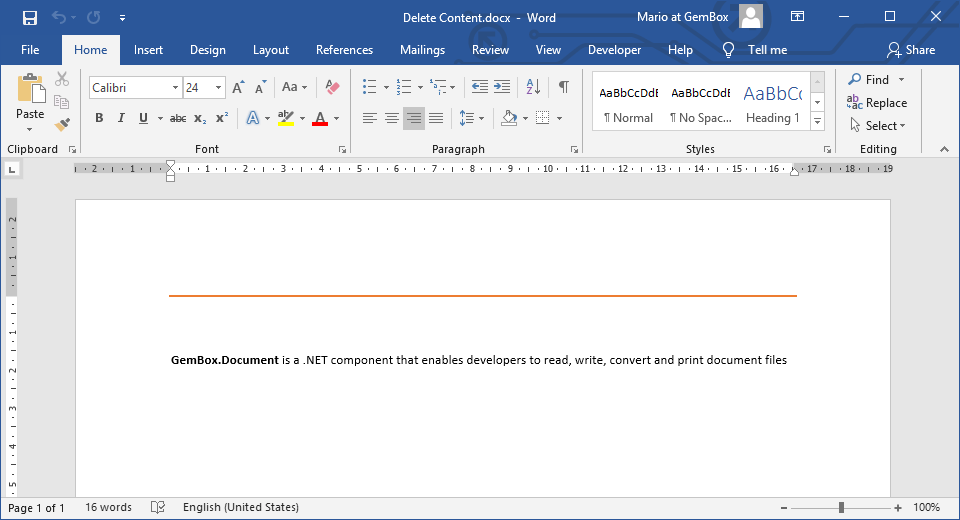 Deleted elements and specific text from Word file.