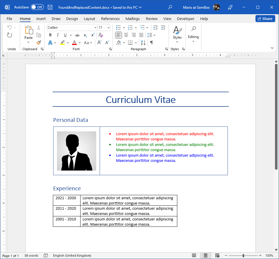 Finding and replacing text from Word document with image and table in C# and VB.NET