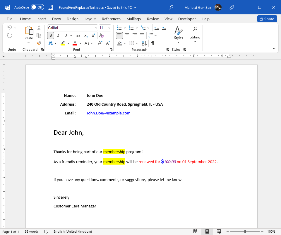 Find and Replace text in a Word file from C# / VB.NET applications