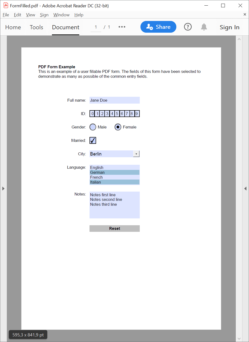 PDF interactive form filled in with GemBox.Pdf
