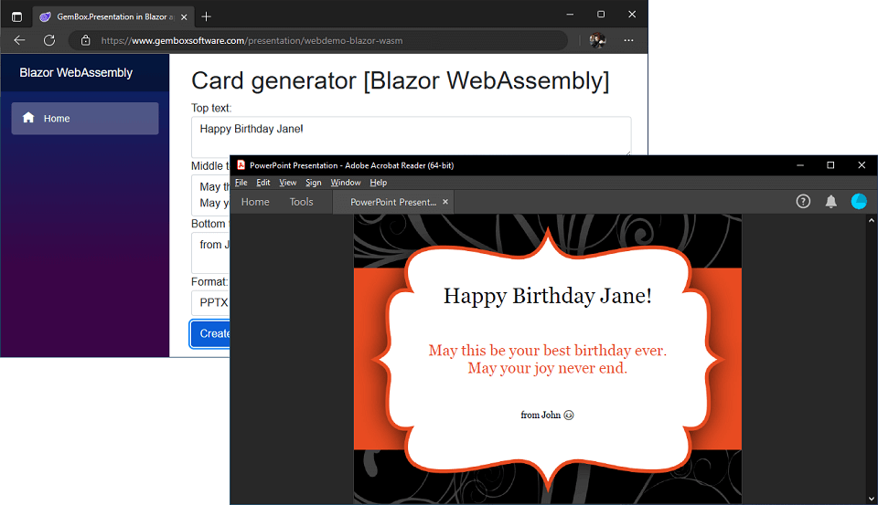 Generating a PDF card from Blazor WebAssembly app