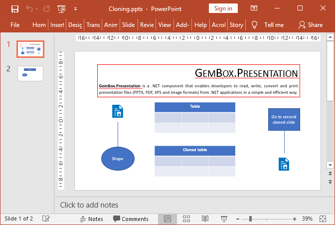 PowerPoint slide contents cloned with GemBox.Presentation