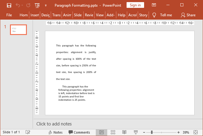 Paragraph Formatting | GemBox.Presentation Example