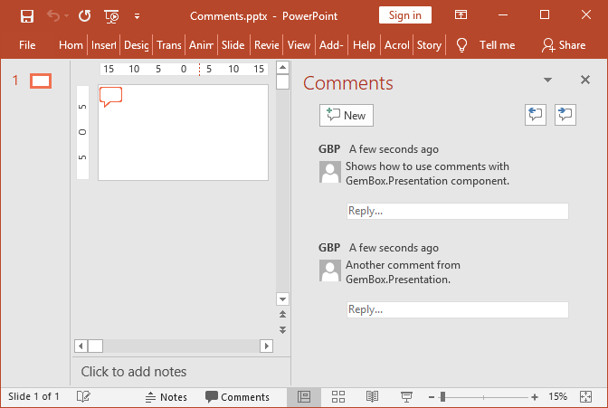 PowerPoint comments created with GemBox.Presentation