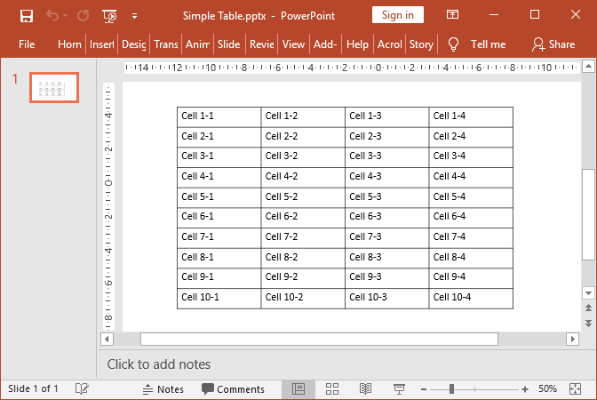 PowerPoint table created with GemBox.Presentation
