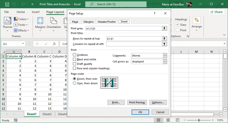 Excel print titles and area set with GemBox.Spreadsheet