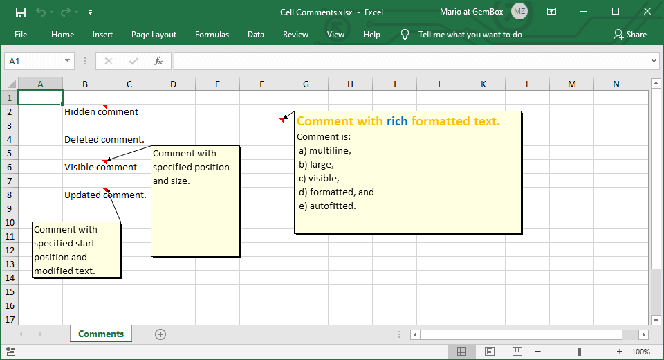 Working with Excel cell comments in C# and VB.NET