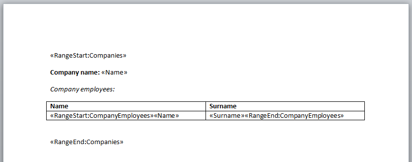 Nested mail merge template document screenshot