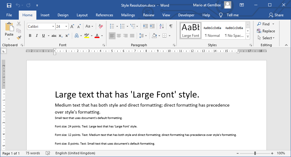 Style Resolution in Word Files with C# and VB.NET