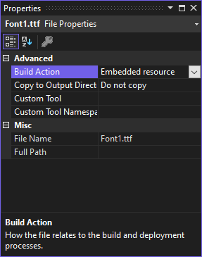 Setting font file as embedded resource