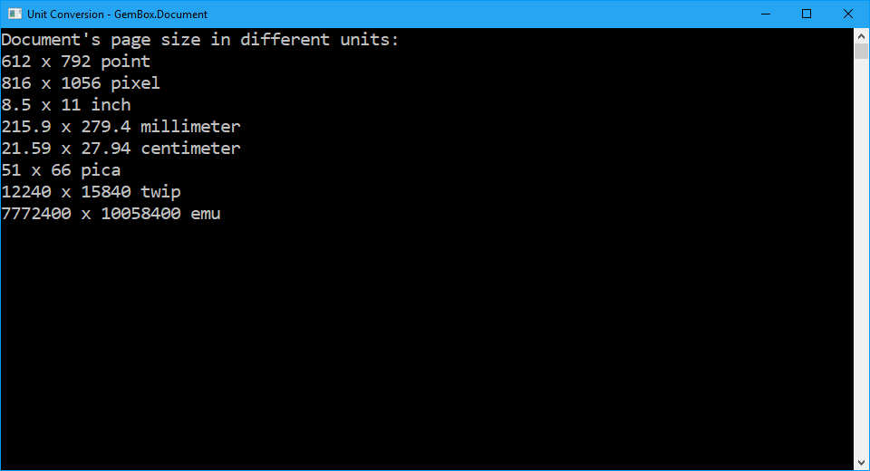 Document's page size in all measurement units