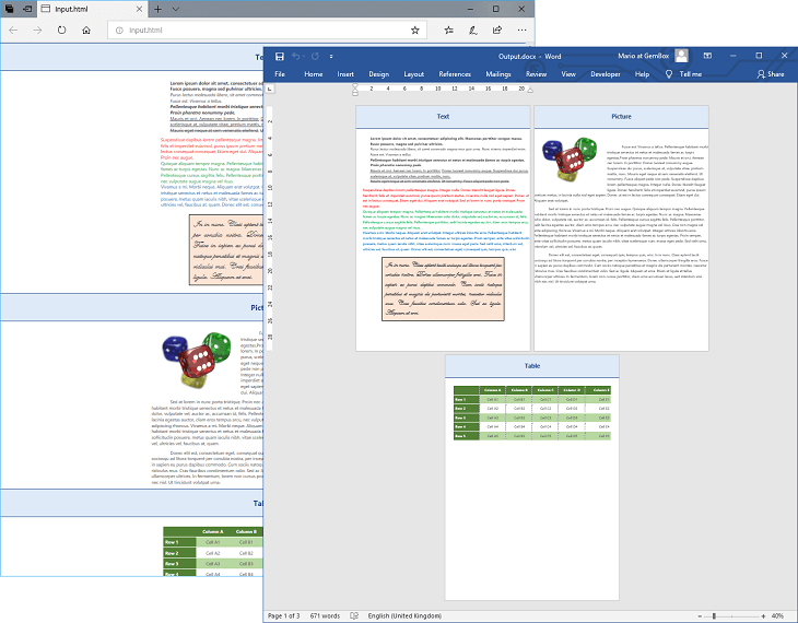 Converted HTML web page to Word format in C# and VB.NET