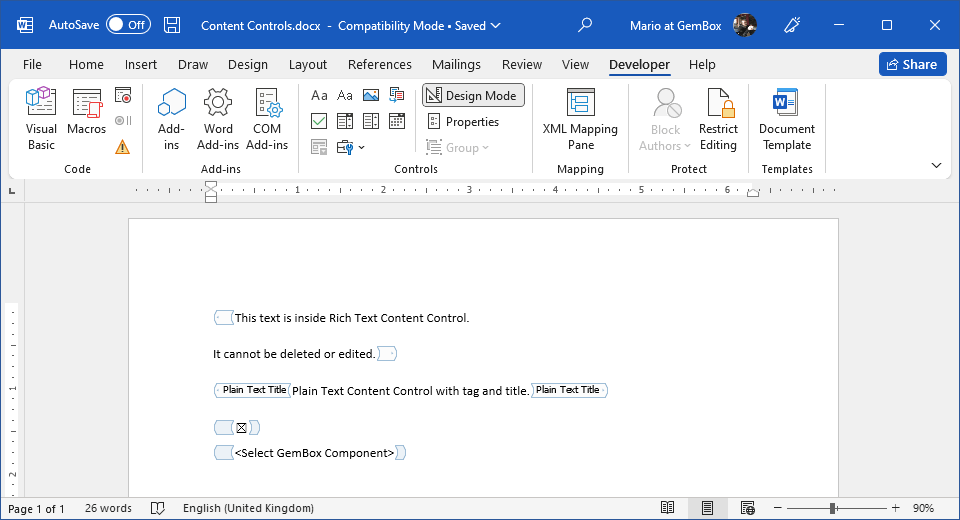 Word document with Content Controls or Structured Document Tags