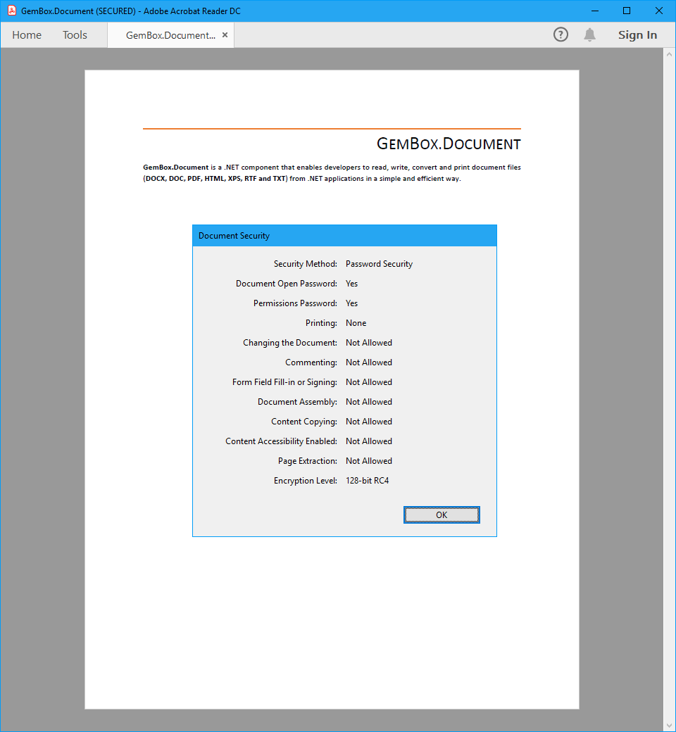 Encrypting PDF file with permissions restriction in C# and VB.NET