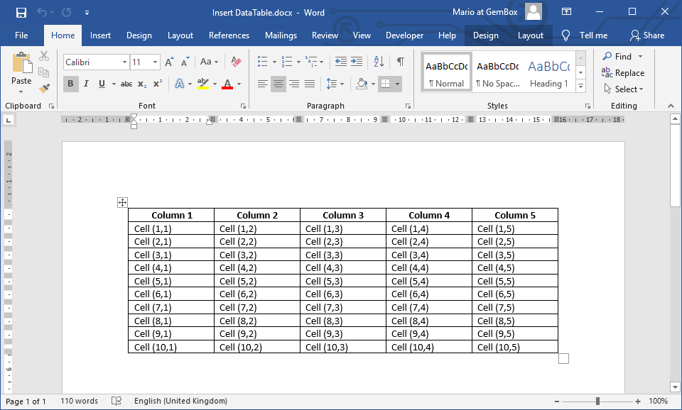 Insert DataTable to Word from C# / VB.NET applications