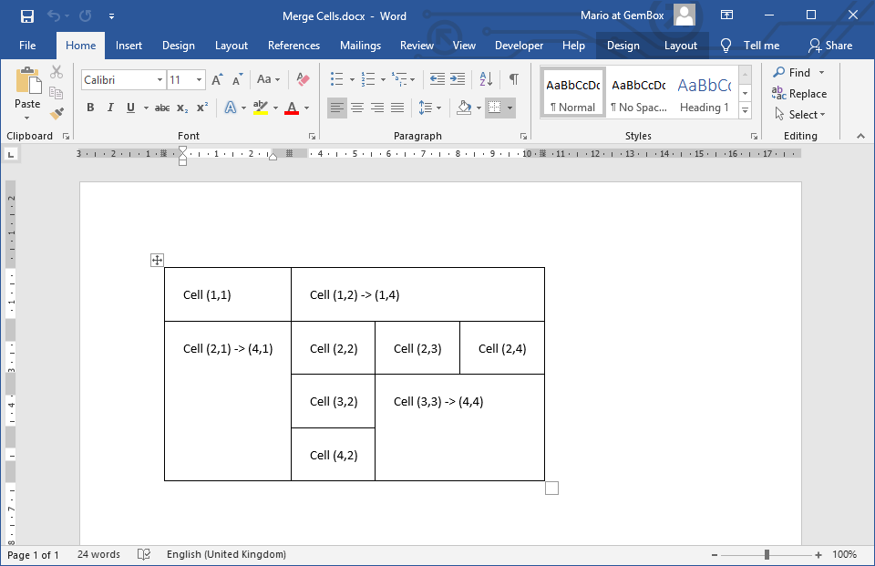 Merge Cells in Word Documents Using C# and VB.NET