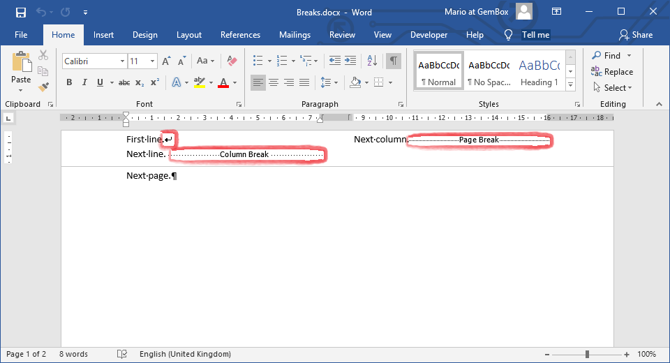 Breaks | GemBox.Document Example