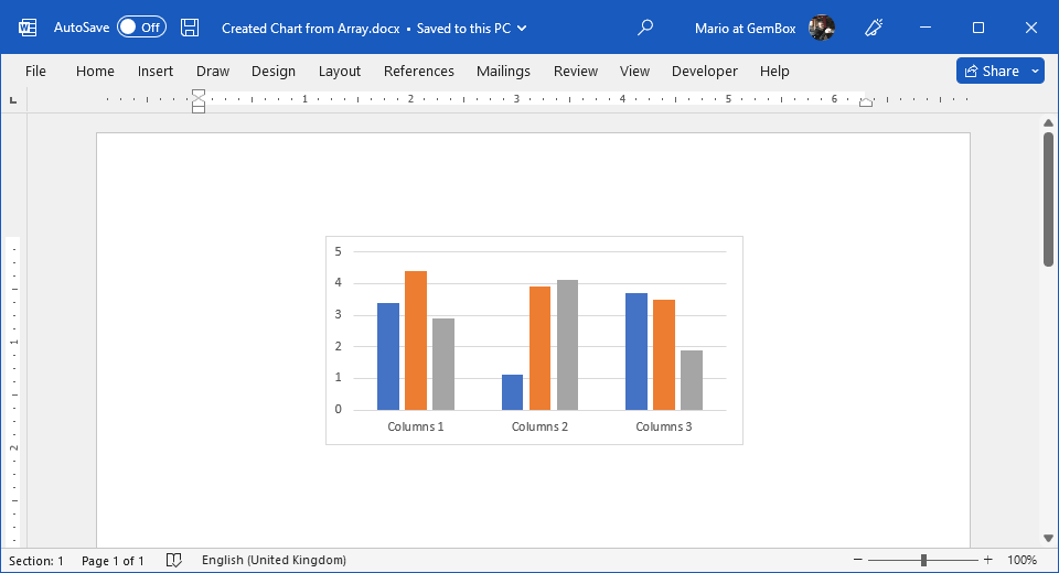 Word document with chart that has values directly in its series