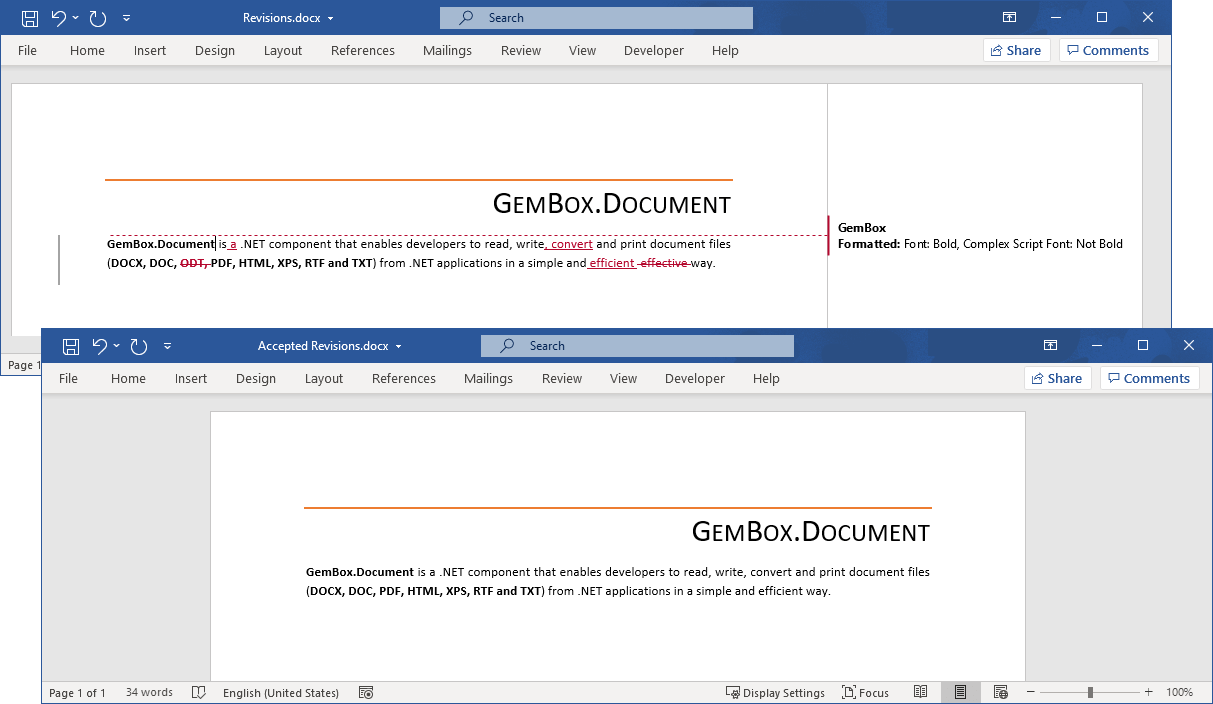 Word document with accepted changes