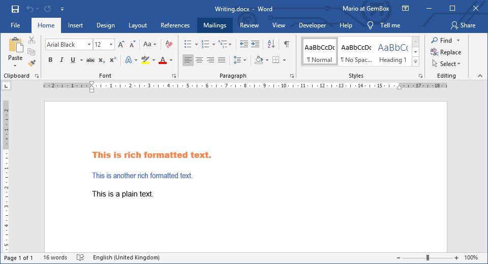 Creating and writing Word document's text with rich formatting in C# and VB.NET