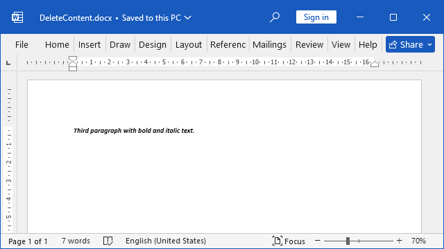 Deleted elements and specific text from Word file.