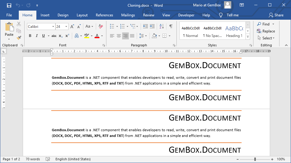 Word document with cloned or duplicated content