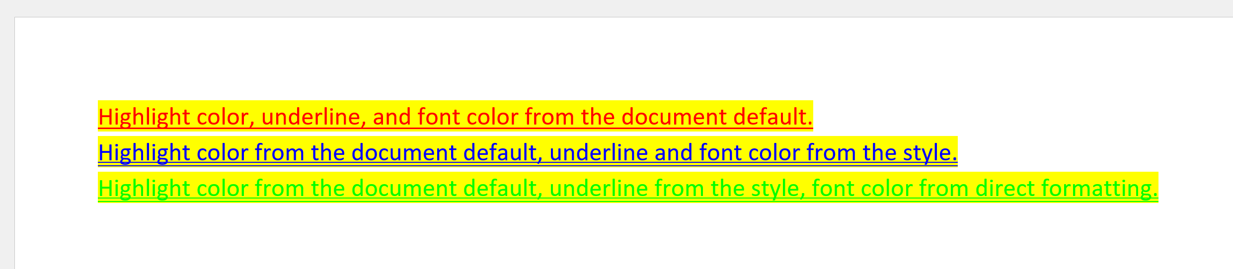 Word text showing direct formatting overriding a character style over the document default, created with GemBox.Document