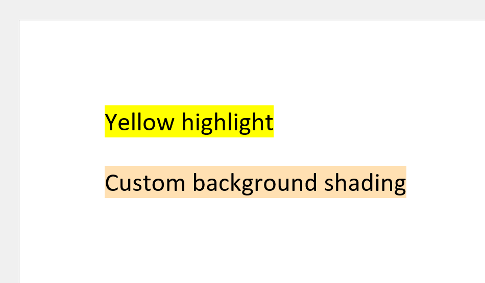 Word text with a yellow highlight and a custom background shading color, created with GemBox.Document
