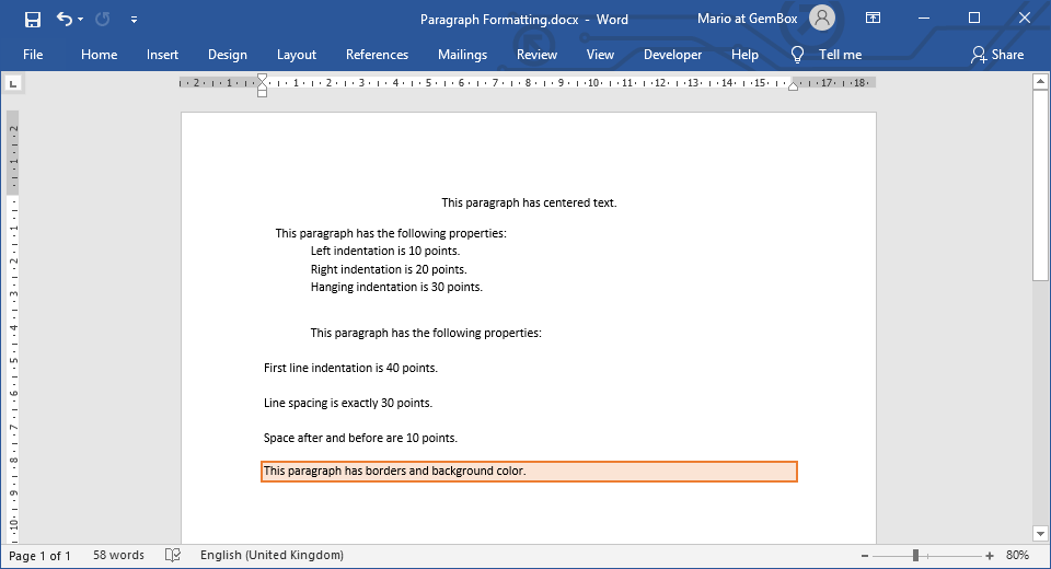 Set Paragraph Formatting in Word Documents using C# and VB.NET