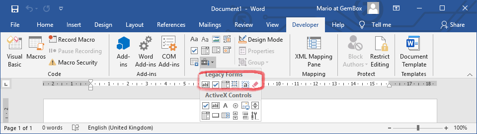 Location of legacy form fields in Microsoft Word application
