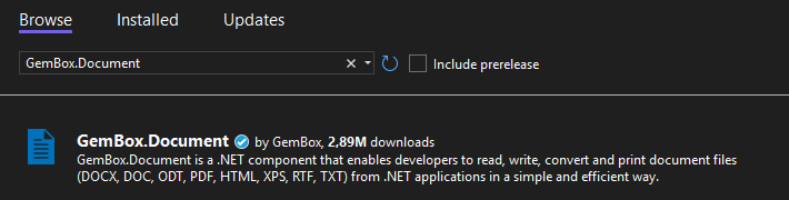 Install GemBox.Document NuGet package