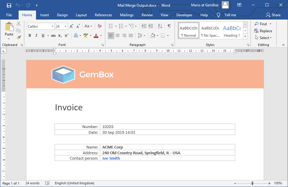 Creating Word document with mail merge process in C# and VB.NET