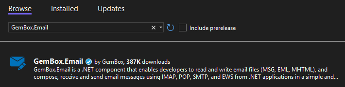 Install GemBox.Email NuGet package