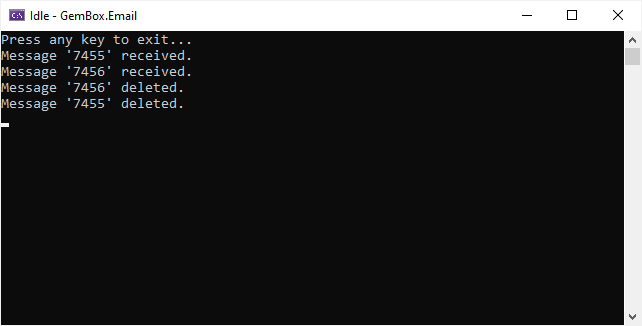 Screenshot of ImapClient working in IDLE mode Using an IDLE mode with IMAP client in C# and VB.NET