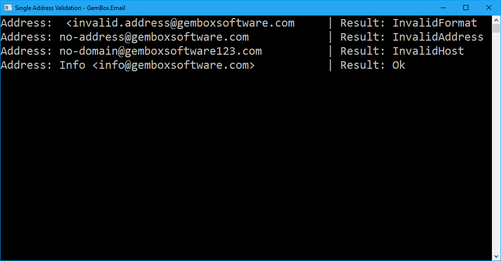 Validating individual email address in C# and VB.NET