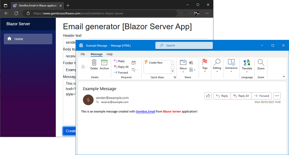Generating an EML file from Blazor Server app