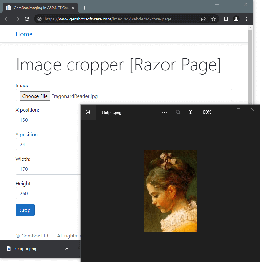 Importing data from Razor page and cropping image file in ASP.NET Core MVC application