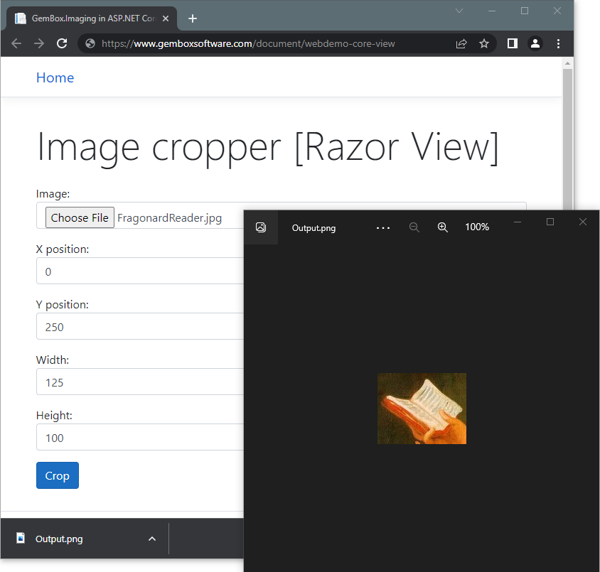 Importing data from Razor view and cropping image file in ASP.NET Core MVC application