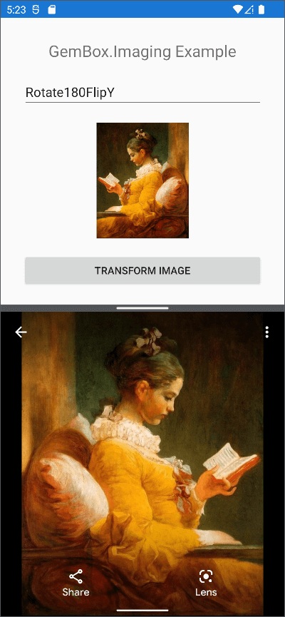 Screenshot of Xamarin Android app that rotates/flips images Image rotator/flipper on a native Android mobile app with Xamarin.Forms