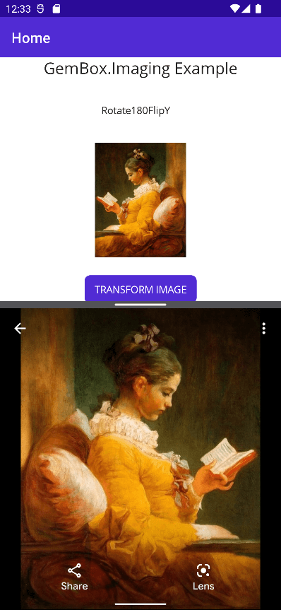 Screenshot of MAUI Android app that rotates/flips the image Image rotator/flipper on a native Android mobile app with MAUI