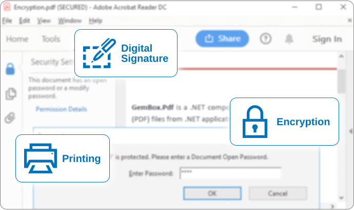 Print, encrypt and password-protect PDF documents with GemBox.Pdf .NET library.