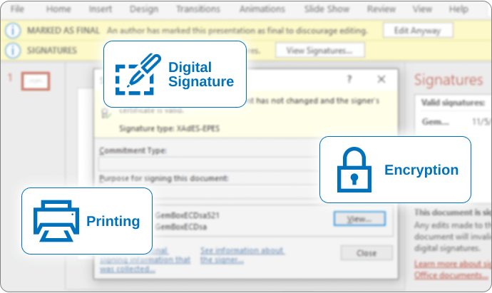 Encryption and digital signature features of GemBox.Presentation .NET library.