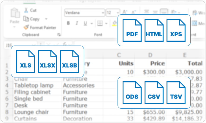 Excel and other spreadsheet file formats GemBox.Spreadsheet works with.