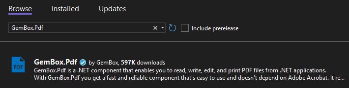 Install GemBox.Pdf NuGet package