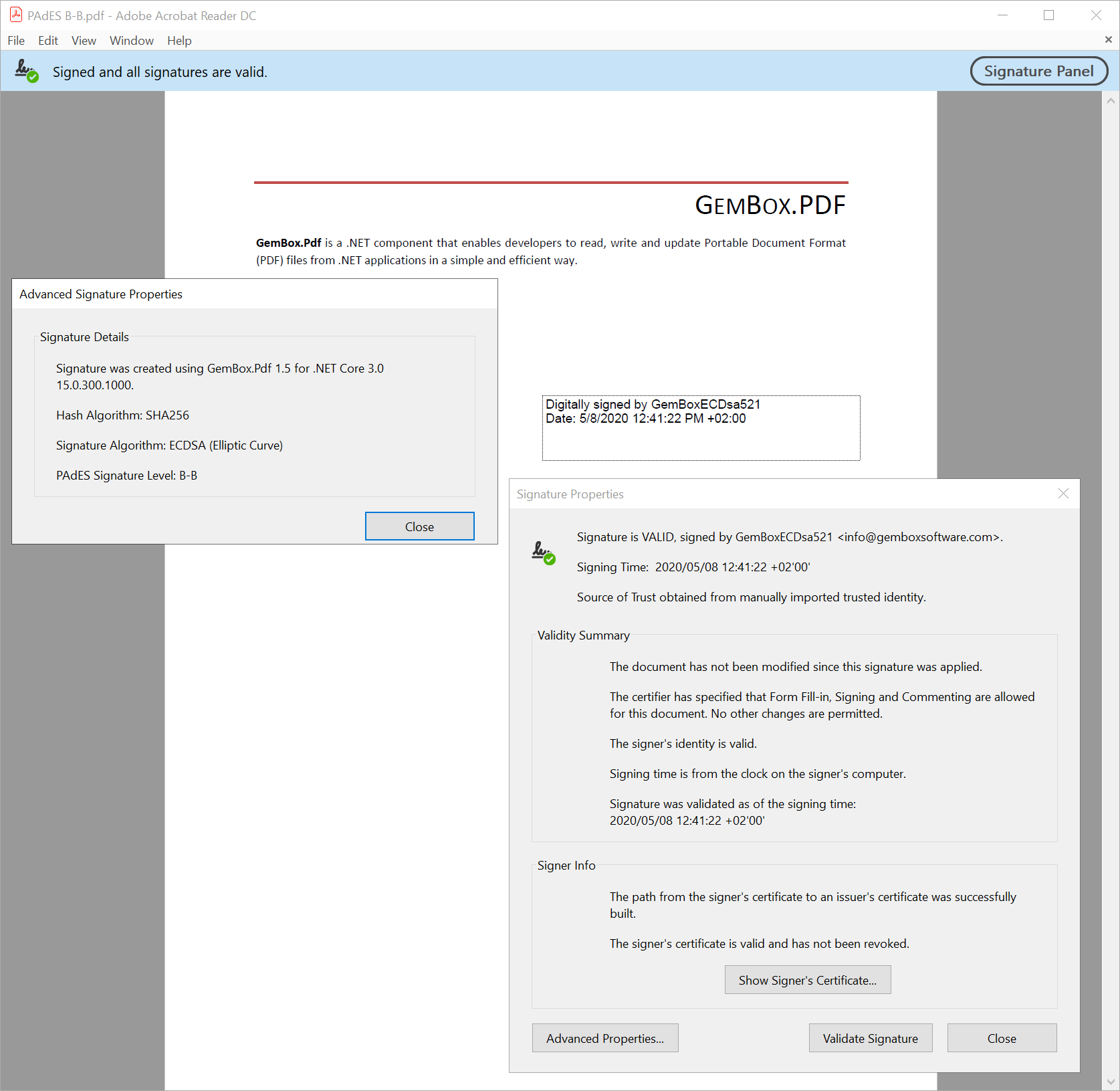 Create PDF Advanced Electronic Signatures (PAdES) from C# / VB.NET applications