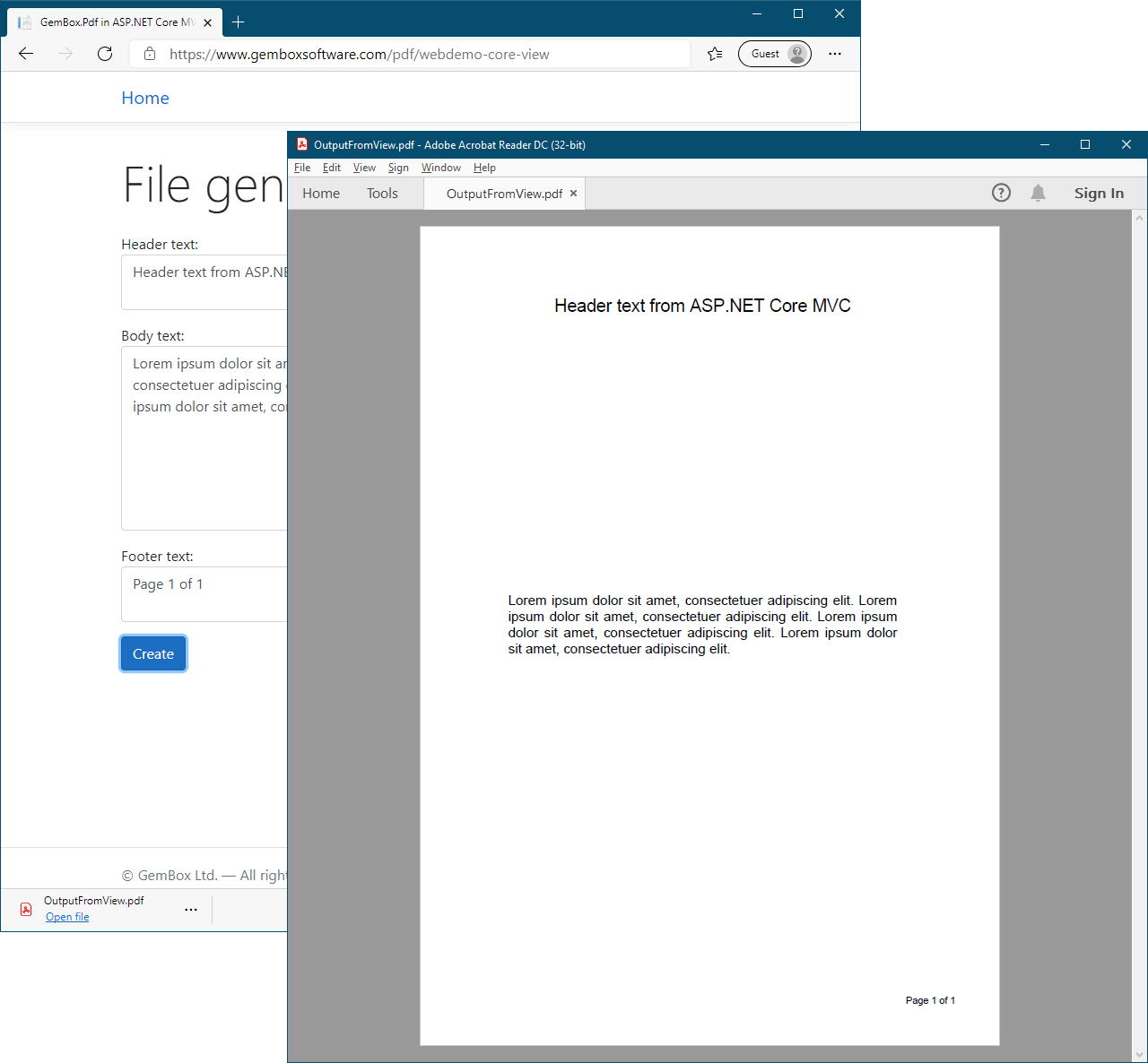 Create PDF from ASP.NET Core application
