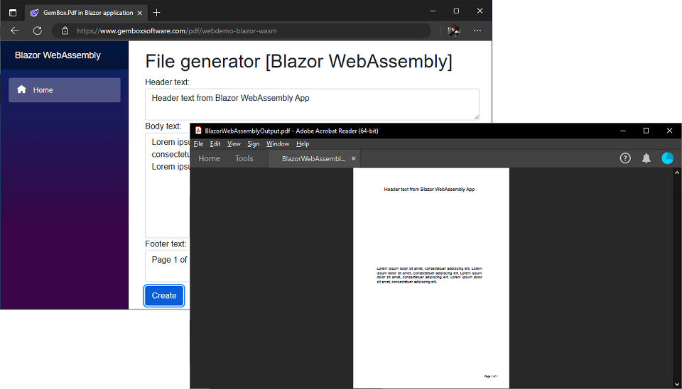 Generating a PDF file from Blazor WebAssembly app